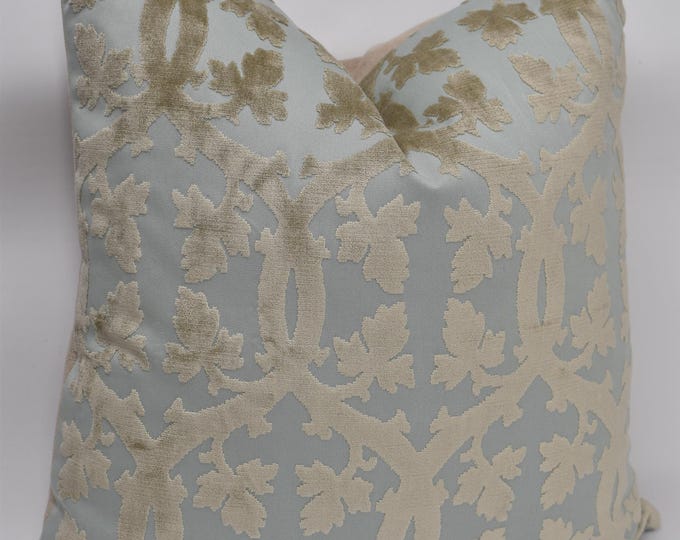 Designer High End Pillows, made w/ Scalamandré Fabric Falk Manor House Mineral SC 0015 26690M Velvet Fabric,