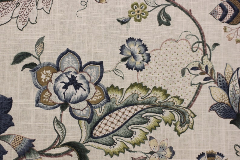 Fabric Jacobean Floral Blue by Country Curtains Linen Etsy