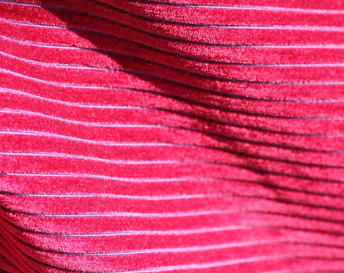 FABRIC, Upholstery & Draper'y Stripe Velvet Burgundy, Use Upholstery, Drapery, Table cloth, Bedding, Wall covering, Dress, 54"