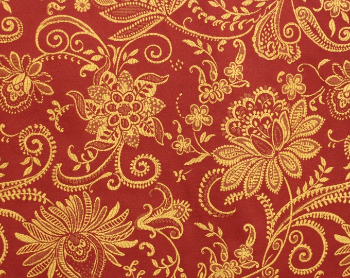 FABRIC, Floral Woven Fabric, Liona Burgundy 1001852, Embroidery Look, Made In ITALY, 54" wide Burg/Gold, Use For Upholstery, Drapery,