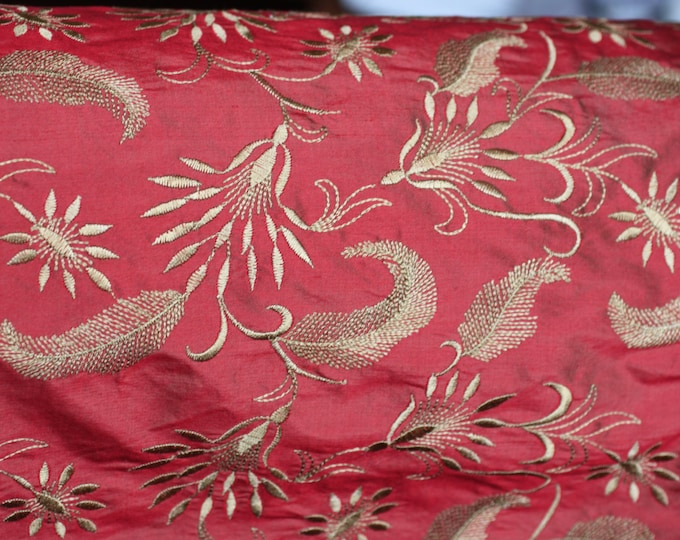 FABRIC, Embroidered Silk Fabric, Aspen Garnet, High end coll, For Drapery, Bedding, Sold by the yd,