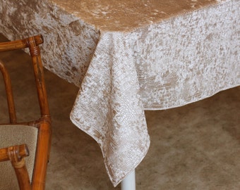 Table Cloth in crocodile suede, avail. in white - Tan - Gold, Size 84" x 54",