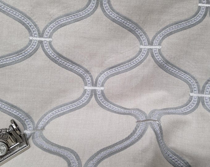 Embroidered FABRIC Dilipa Ogee Fog By Fabricut, Embroidered Fabric. Good for Drapery, Bedding, Pillows,