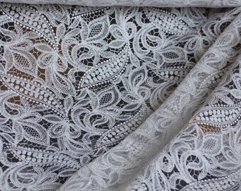 Lace fabric, Heavy Lace, White or Ivory for Wedding, Drapery, Tablecloths, Decor,  Dress, Bedding
