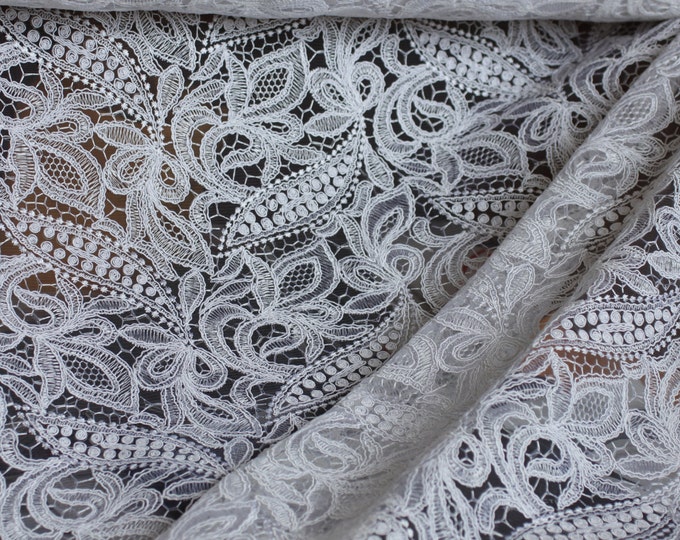 Lace fabric, Heavy Lace, White or Ivory for Wedding, Drapery, Tablecloths, Decor,  Dress, Bedding