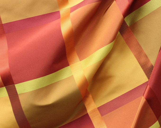 FABRIC Drapery, Plaid Silk Look Fabric, Flamenco-03-Sierra, Fabric by the yd, Use for Drapery, Bedding, Pillows, Upholstered walls,