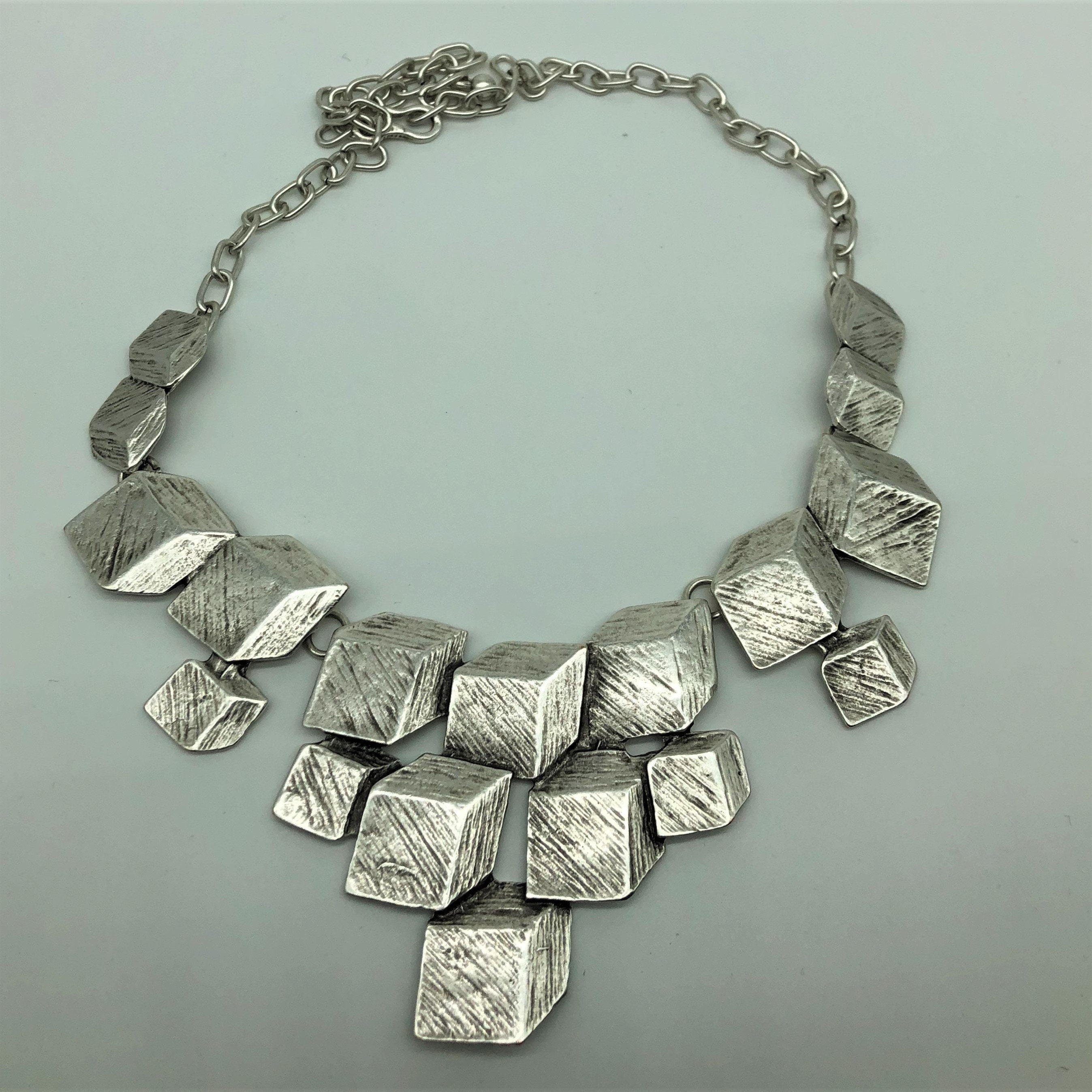 Handmade Silver and Zinc 3D Cubes Statement Necklace Ethnic Jewellery ...
