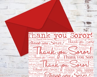 Thank You Soror Notecard Red and White Set