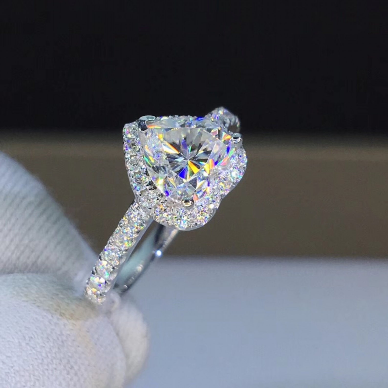 18k White Gold Moissanite Engagement Ring Classic Heartshaped Etsy