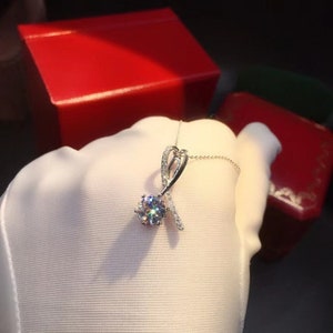 925 White Gold Moissanite Pendant 1 Ct Moissanite Stone Color DEF Colorless VVS Clarity