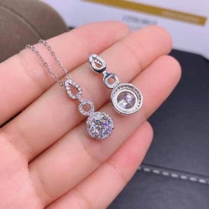 925 White Gold Moissanite Pendant 1 Ct Moissanite Stone Color DEF Colorless VVS Clarity
