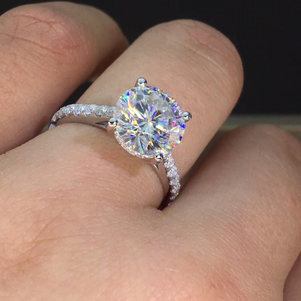 18k White Gold Moissanite Engagement Ring Classic Ring 3 Ct Etsy