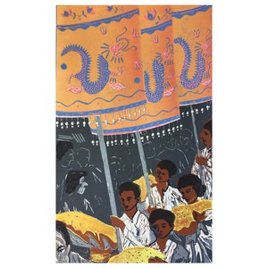 Linocut Procession in Sri Lanka