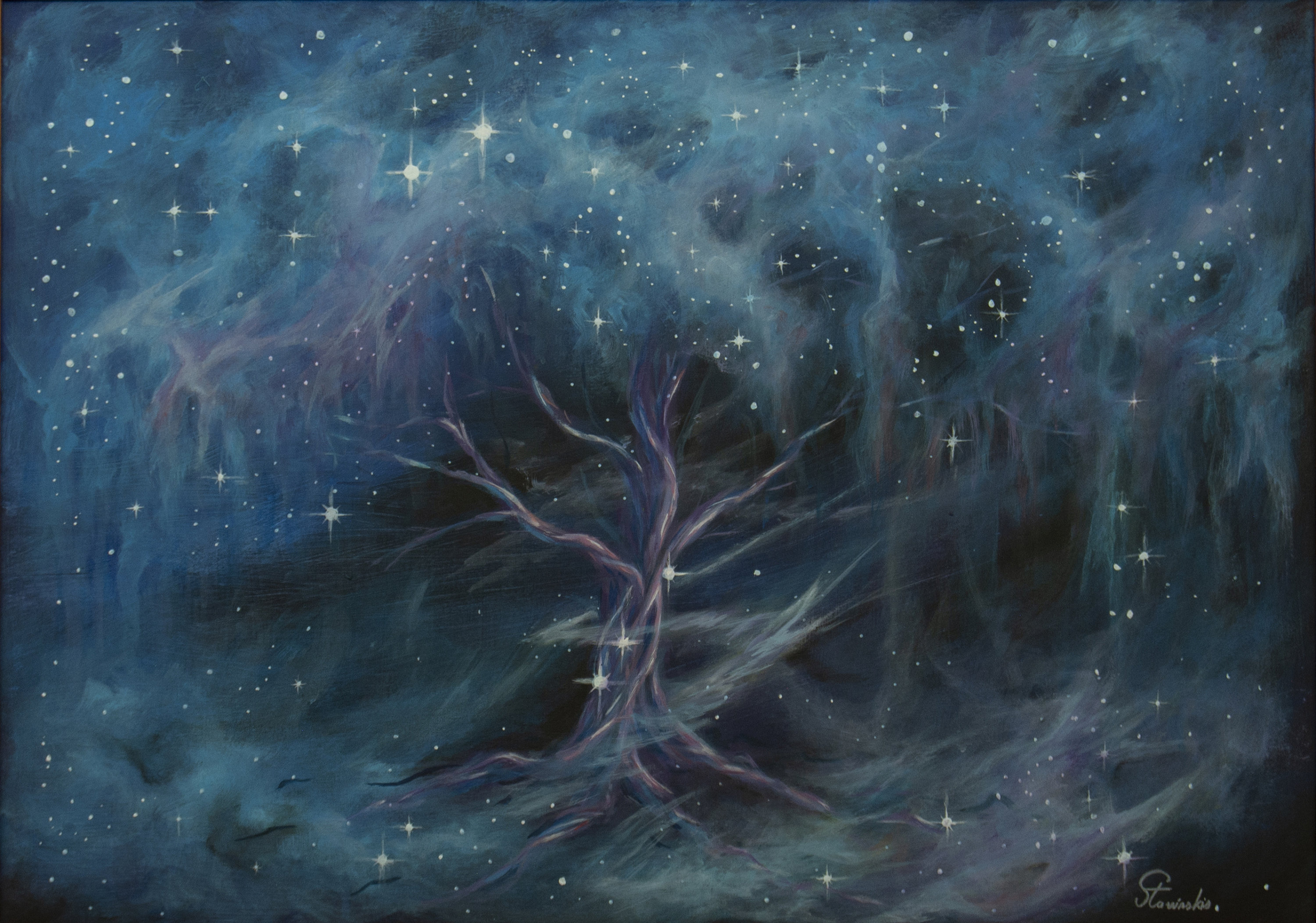 Original Painting 50x40 cm Oil on Canvas "yggdrasil "Yggdrasil, space