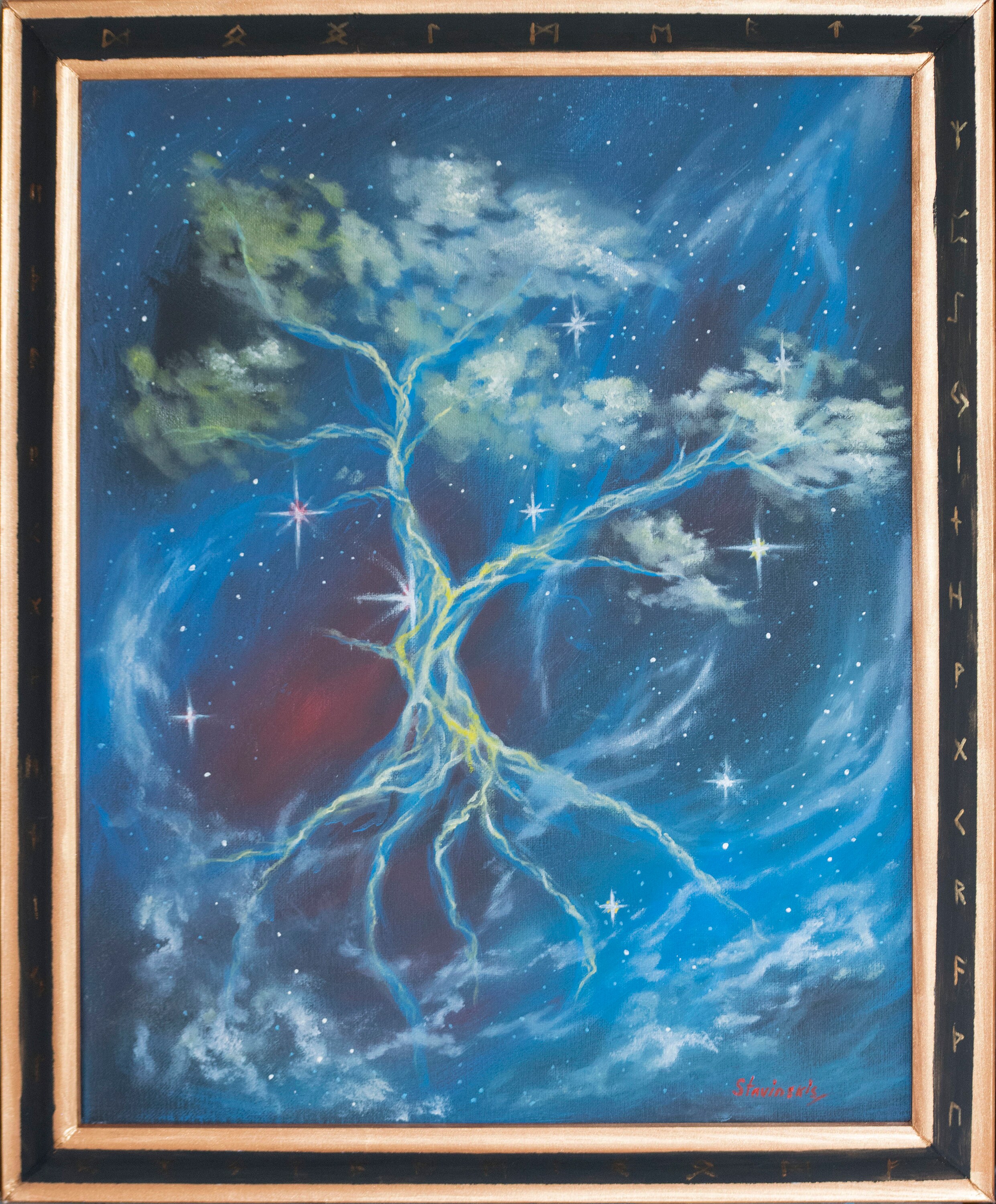 Original Painting 50x40 cm Oil on Canvas "yggdrasil "Yggdrasil, space