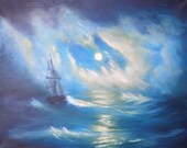 Original Painting 40x50 cm Oil on Canvas "Sea Moon" seascape