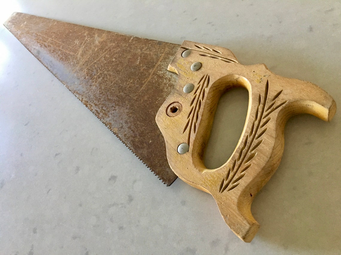 Vintage Hand Saw 29 Inch Large Antique Wood Handle Rusty Etsy