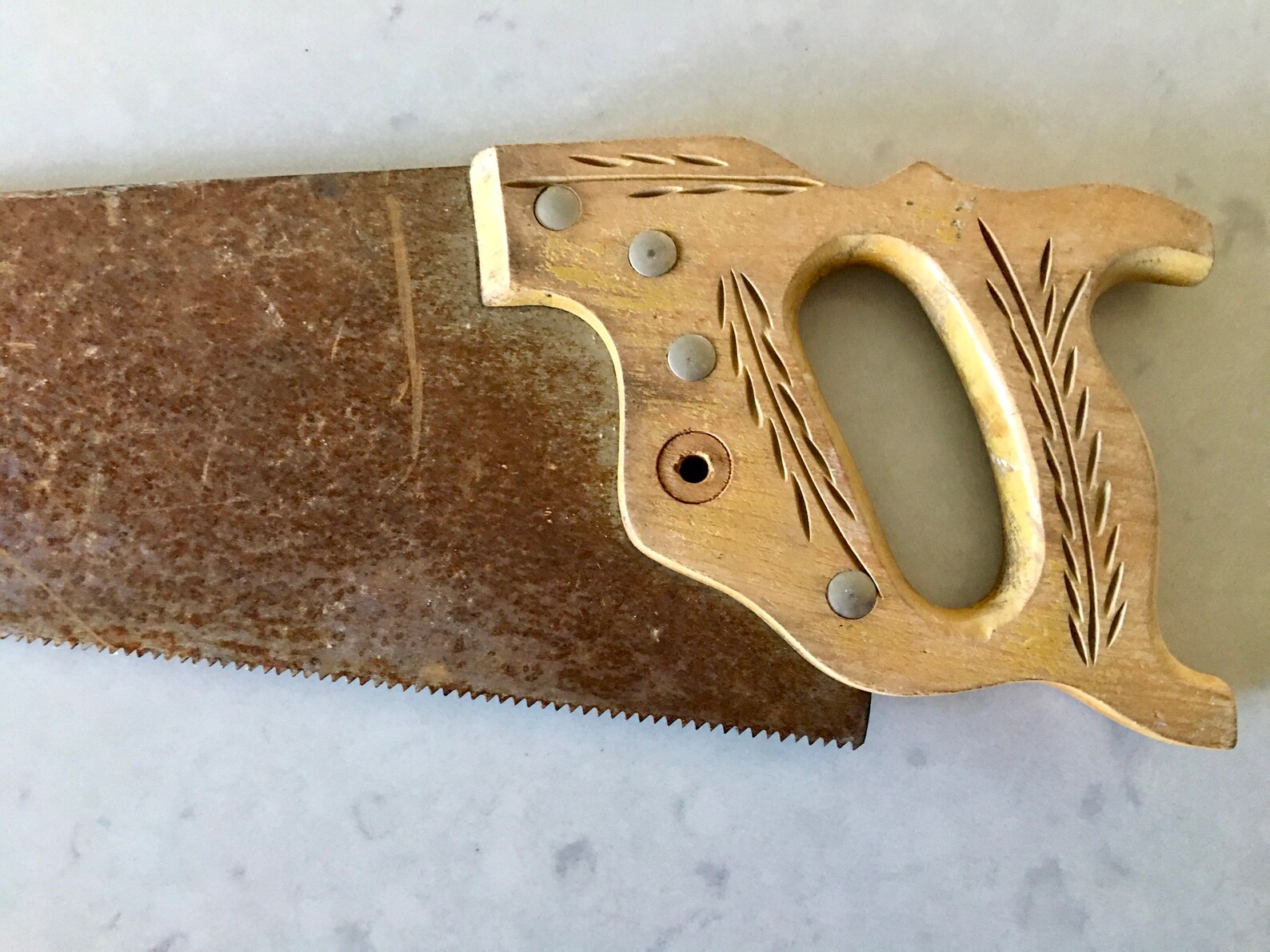 Vintage Hand Saw 29 Inch Large Antique Wood Handle Rusty Etsy