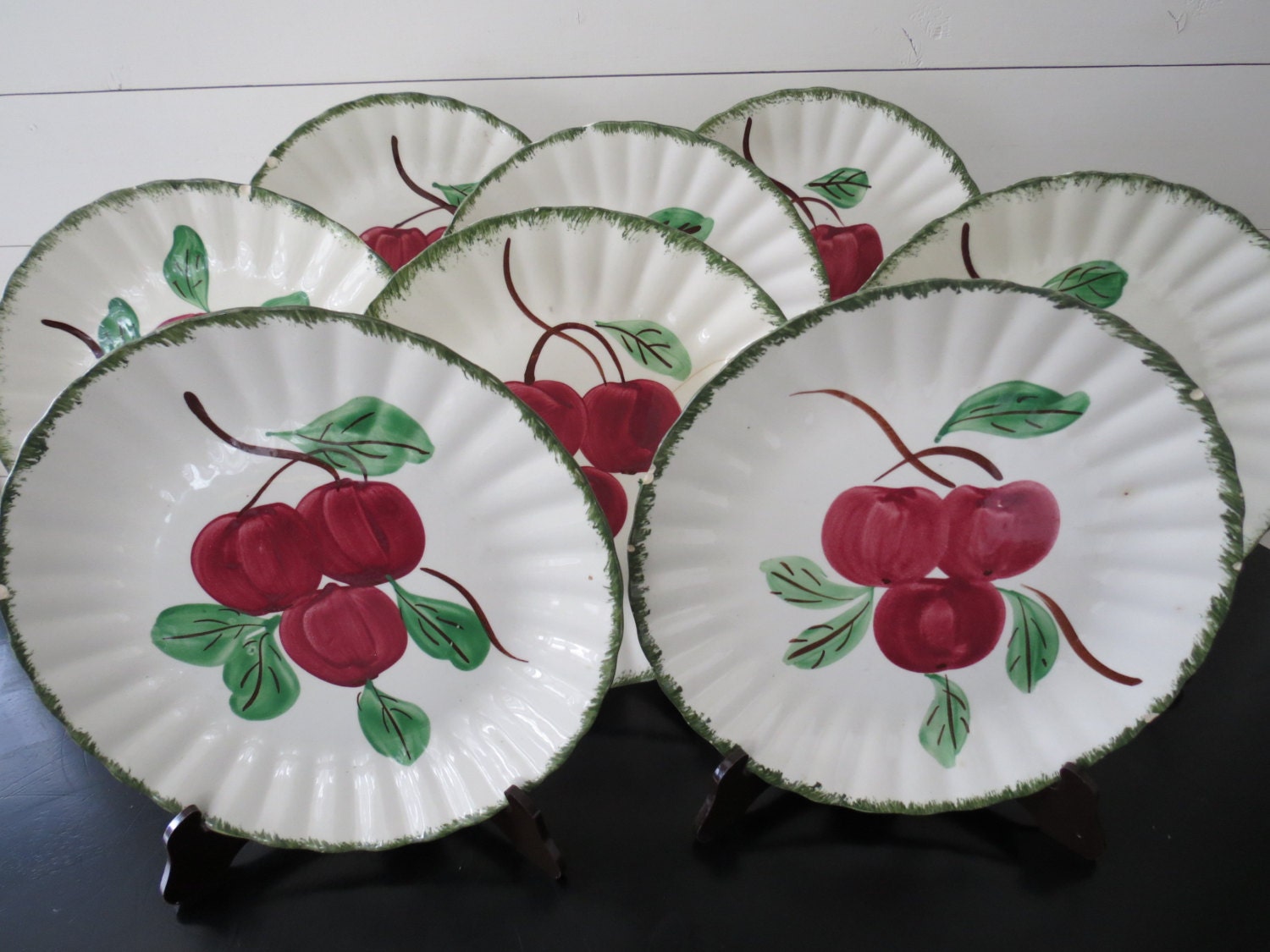 8 Blue Ridge Plates c.1940's Hand Painted Apple Design Etsy