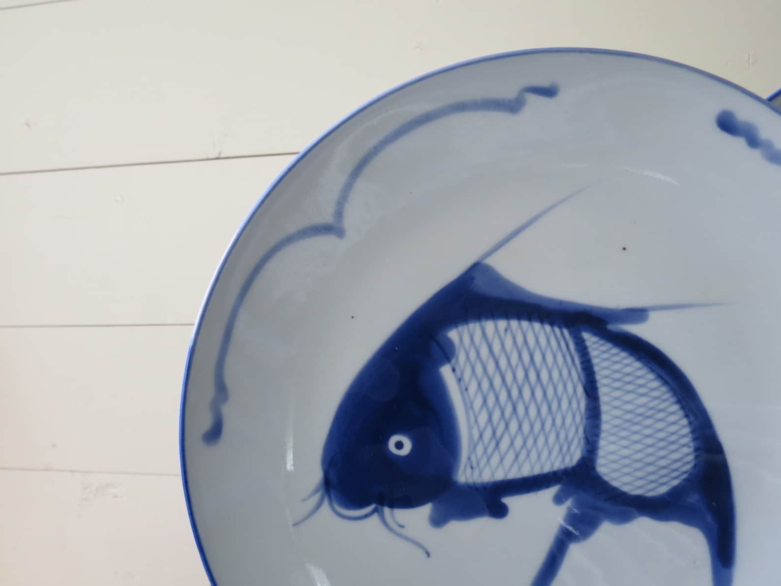 Set of 9 Vintage Chinese Blue Koi Fish Dinner Plates Hand Etsy