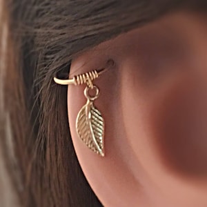 9K Gold Helix Earring Hoop 14K Cartilage Earring, Leaf Earrings Gold 18K Helix Hoop Earring, Cartilage Hoop 14K, Helix Earring 14K Piercing