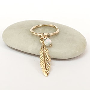 9K Cartilage Earring Gold, Helix Hoop Earring 14K, Feather Earring Dangle, Upper Lobe Earring, Rose Gold Helix Hoop 18K, Upper Lobe Hoops