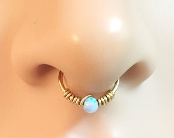 Fake Septum Ring Opal, No Piercing Jewelry, Faux Septum Piercing, Fake Piercing, Opal Septum Cuff, Fake Nose Ring Opal, Septum Jewelry Fake