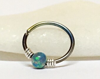 Nose hoop piercing Ring, Opal cartilage piercing, Septum Nose Ring hypoallergenic Hoop Earring, Nose Piercing Ring, Opal helix earring hoop