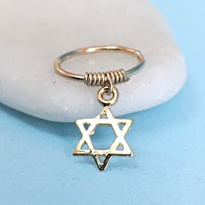 David Star Cartilage Hoop 14K, Helix Earring Gold, Judaica Jewelry, 14K Cartilage Earring, Helix Hoop, Piercing Earrings, Star David Gold