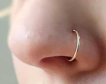 Kleine Nase Ring Gold, Tragus Ohrring 14k, dünne Helix Ohrring, 24g Nase Ring Hoop, Knorpel Hoop 14k, Nase Piercing Schmuck, Tragus Hoop Gold