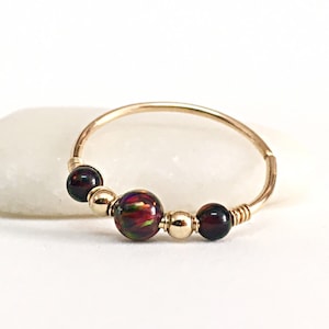 Conch Earring Hoop Gold 9K, 14K Conch Hoop Earring Opal, 18K Piercing Hoop, Conch Jewelry 16g, Opal Piercing Rose Gold, Conch Ring Hoop 18g