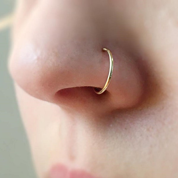 18K Solid Gold Tiny Piercing Hoop, Gold Cartilage Earring, solid gold nose hoop, gold tragus earring nose septum ring, gold cartilage hoops