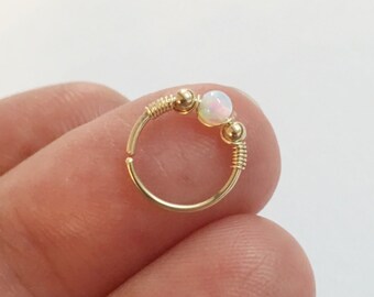 Opal nose hoop, septum ring gold, tiny nose hoop, opal nose ring, nose hoop 18g, nose ring hoop, nose piercing, nose ring 20g septum jewelry