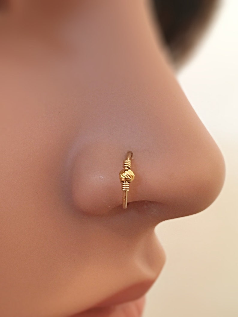 Tiny Hoop Nose Ring 18K Solid Gold Nose Hoop Gold Septum Etsy