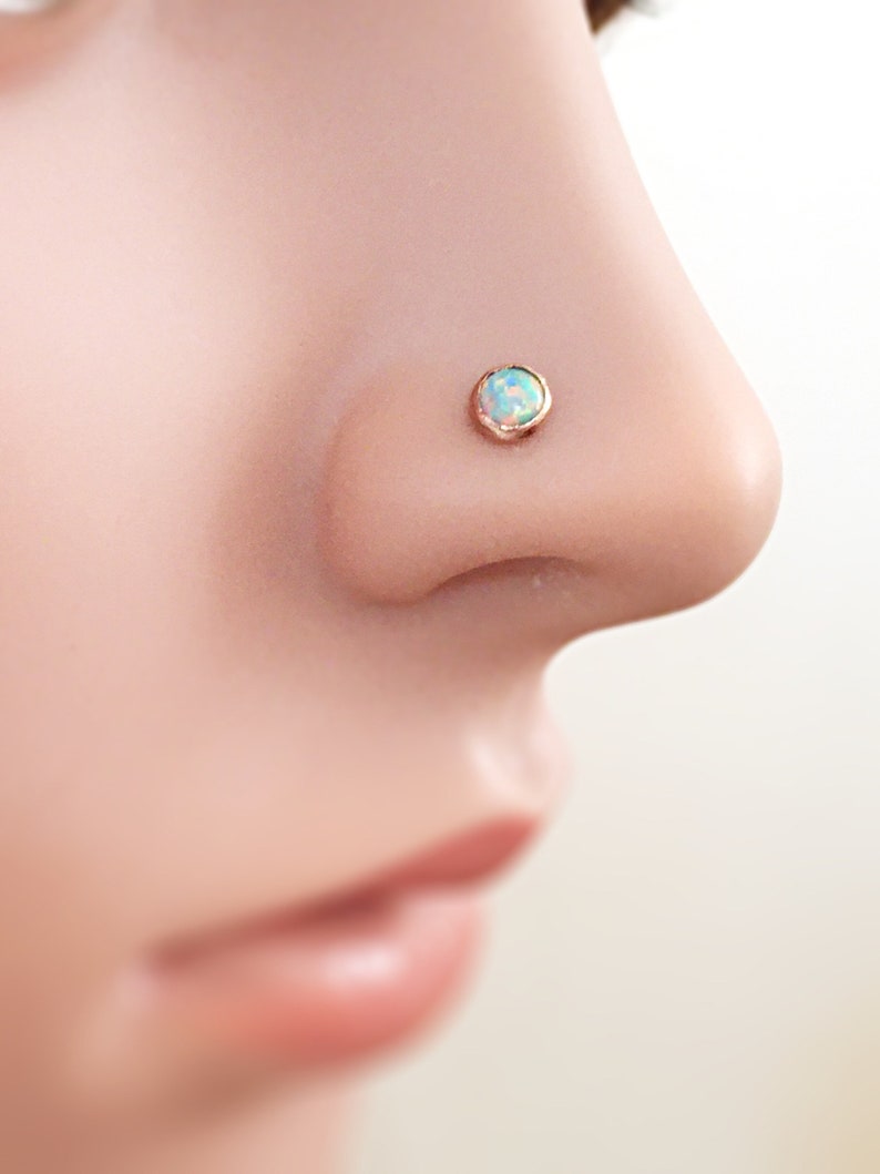 Opal nose stud, nose stud, tiny nose stud, gold nose stud, small nose stud, tiny stud, nose stud opal, tiny nose stud, opal stud, opal studs image 2