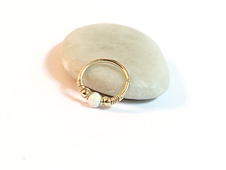 18K Solid Gold Tiny Hoop Cartilage Earring 18K Opal Helix Etsy