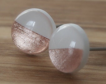 White Stud Earrings, Rose Gold Stud Earrings, White and Rose Gold Earrings Studs, Rose Gold Studs, Minimalist Rose Gold Studs