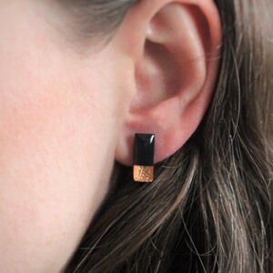 Black Bar Studs, Black and Copper Stud Earrings, Black Bar Stud Earrings, Tiny Black Bar Earrings, Minimalist Black Studs, Titanium Earrings