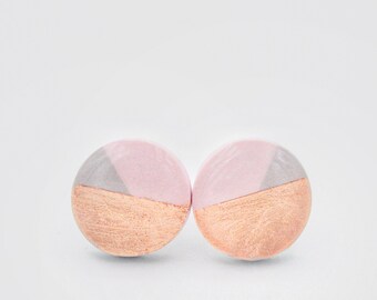 Rose Gold Studs, Geometric Rose Gold Earrings, Rose Gold Stud Earrings, Blush Pink Gray Rose Gold Statement Studs Titanium Earrings