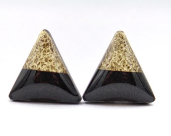 Black and Gold Triangle Stud Earrings, Geometric Minimalist Everyday Studs, Hypoallergenic Titanium Earrings, Jewelry for sensitive skin