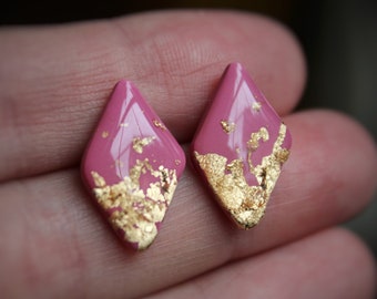 Diamond Shaped Studs, Mauve Pink Earrings, Pink and Gold Stud Earrings, Geometric Earrings, Mauve pink Studs, Titanium Earrings