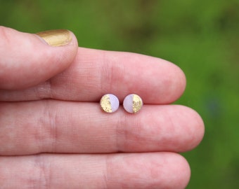 Tiny Pink and Gold Studs, Hypoallergenic Circle Stud Earrings, Small Pink Posts for First Stud Earrings