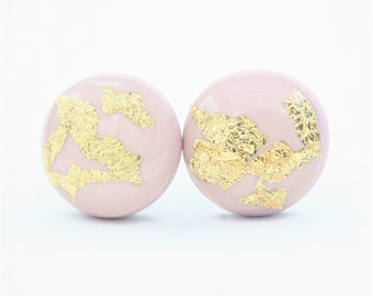 Soft Pink Earrings, Pink and Gold Stud Earrings, Pale Pink Studs, Pastel Pink Earrings Studs, Blush Pink Studs, Titanium Earrings