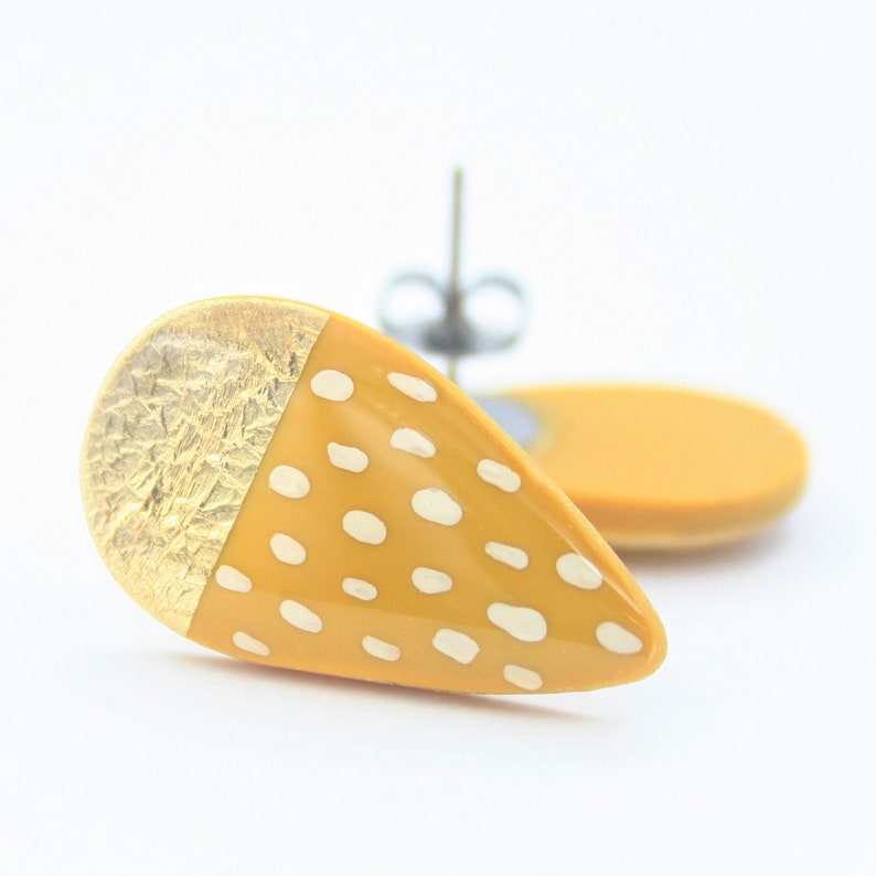 Mustard Yellow Earrings Yellow and Gold Stud Earrings Polka Etsy