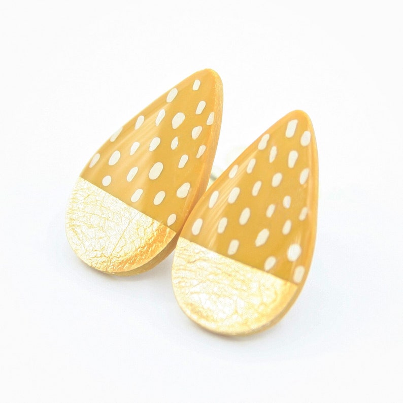 Mustard Yellow Earrings Yellow and Gold Stud Earrings Polka Etsy