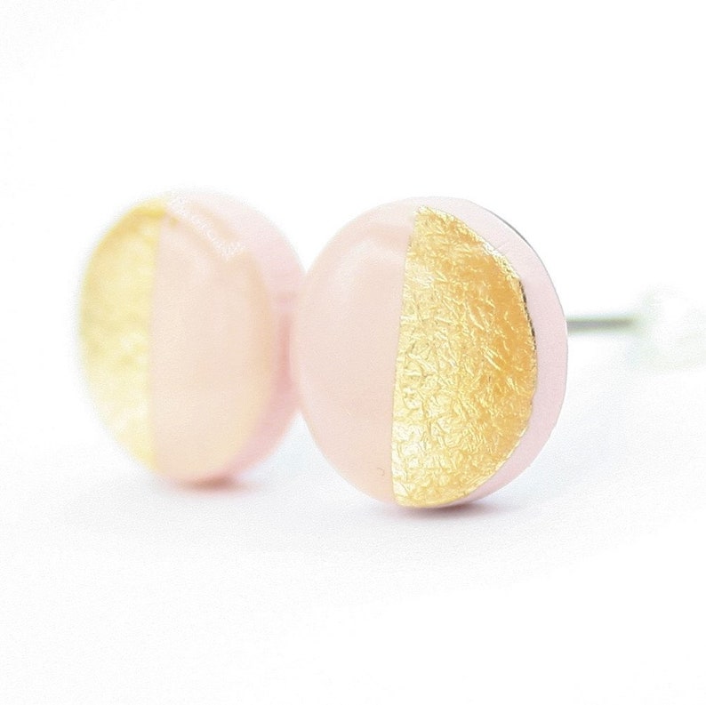 Blush Pink Stud Earrings Pink and Gold Stud Earrings Blush Etsy