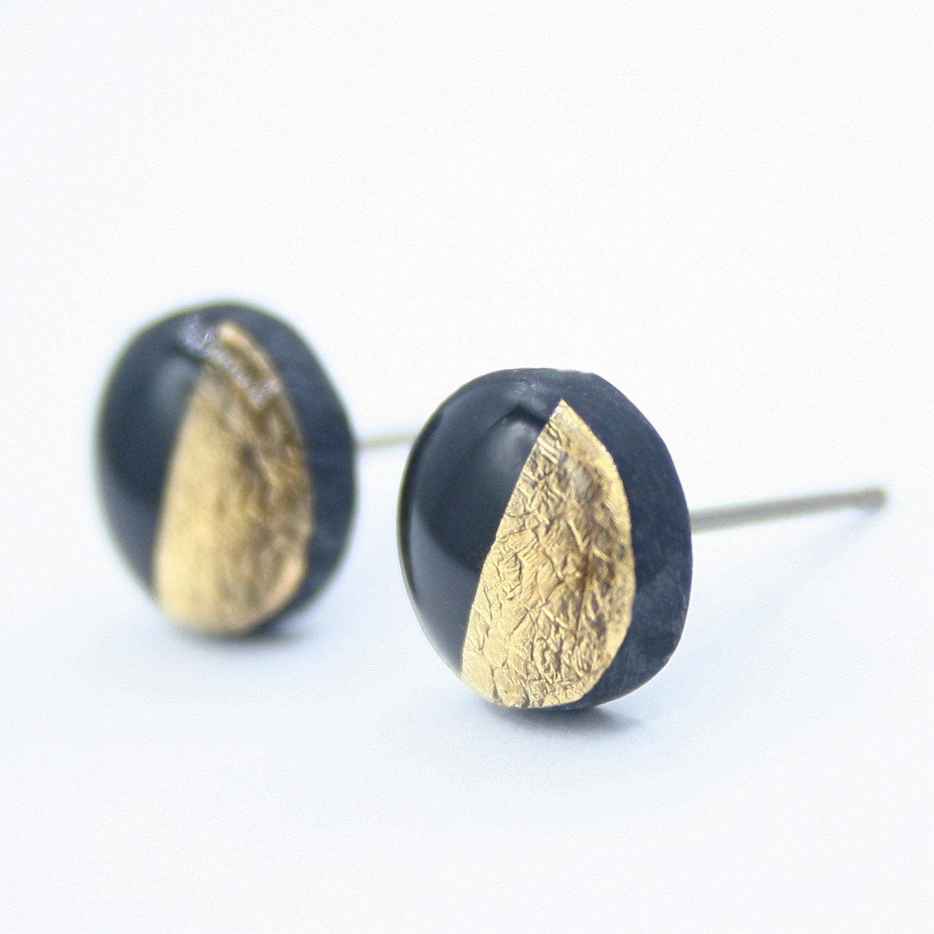 Black and Gold Stud Earrings Black Stud Earrings Gold and - Etsy
