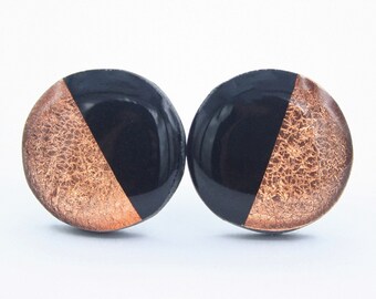 Black and Copper Stud Earrings, Black Stud Earrings, Color Block Earrings, Minimalist Earrings Black, Statement Earrings, Titanium Earrings