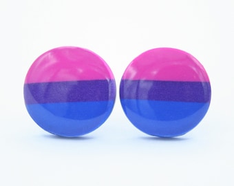 Bisexual Earrings, Bisexual Pride Earrings Stud, Bi Pride Earrings, Bi Pride Jewelry, Bisexual Pride Flag, LGBT Earrings, Titanium Earrings