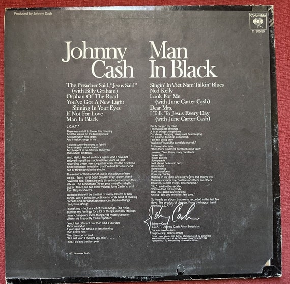 Johnny Cash Man in Black Vintage Vinyl LP Record Album - Etsy